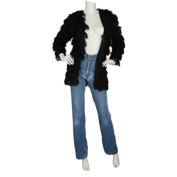 H&M Black Flapper Fuzzy Faux Fur Fringed Shaggy Knit Cardigan Sweater Jacket - Picture 5 of 6